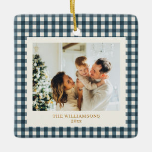 Persoonlijke familiefoto met donker turquoise ging keramisch ornament