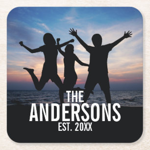 Persoonlijke familiefoto met familienaam kartonnen onderzetters