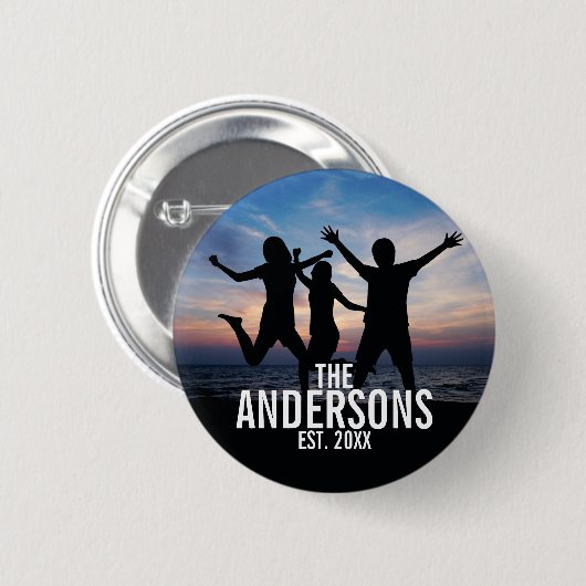 Persoonlijke familiefoto met familienaam ronde button 5,7 cm (Voorkant /achterkant)