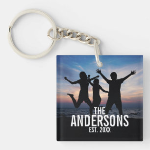 Persoonlijke familiefoto met familienaam sleutelhanger
