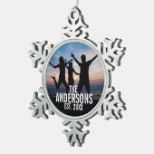 Persoonlijke familiefoto met familienaam tin sneeuwvlok ornament (Rechts)