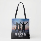 Persoonlijke familiefoto met familienaam tote bag (Voorkant)