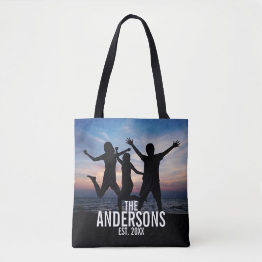 Persoonlijke familiefoto met familienaam tote bag (Voorkant)