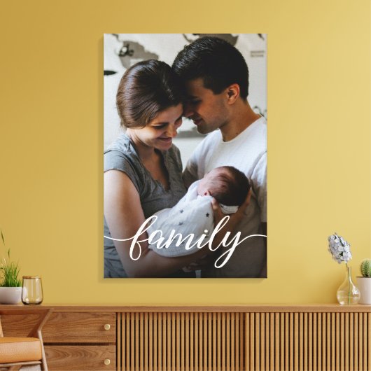 Persoonlijke familiefoto met modern script canvas afdruk (Insitu (Woonkamer))