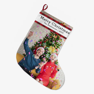 Persoonlijke familiefoto & naam elegant grote kerstsok