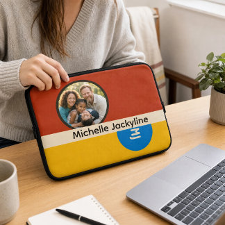 Persoonlijke familiefoto naam monogram cadeau laptop sleeve