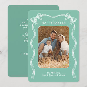 Persoonlijke familiefoto op mintgroene Pasen Feestdagenkaart