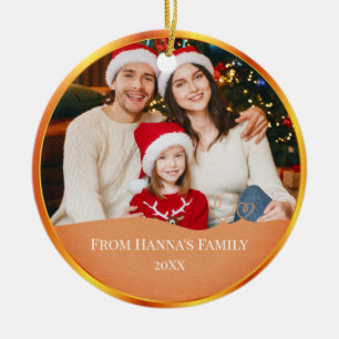 Persoonlijke familiefoto & vrolijk kerstfeest keramisch ornament