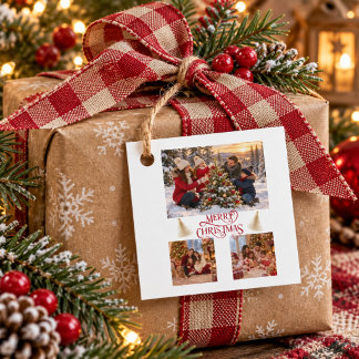 Persoonlijke familiefotocollage Kerstmis Bedankjes Labels