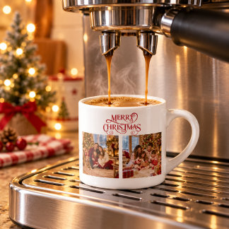 Persoonlijke familiefotocollage Kerstmis Espresso Kop
