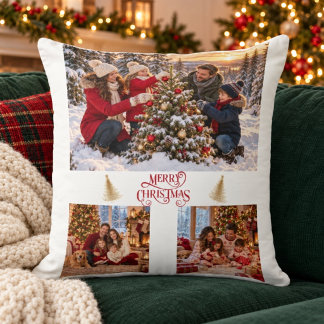 Persoonlijke familiefotocollage Kerstmis Kussen