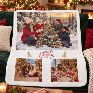Persoonlijke familiefotocollage Kerstmis Sherpa Deken