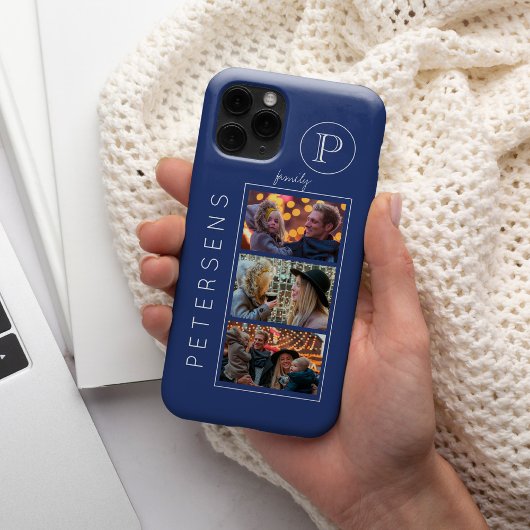 Persoonlijke familiefotocollage monogram Case-Mate iPhone case