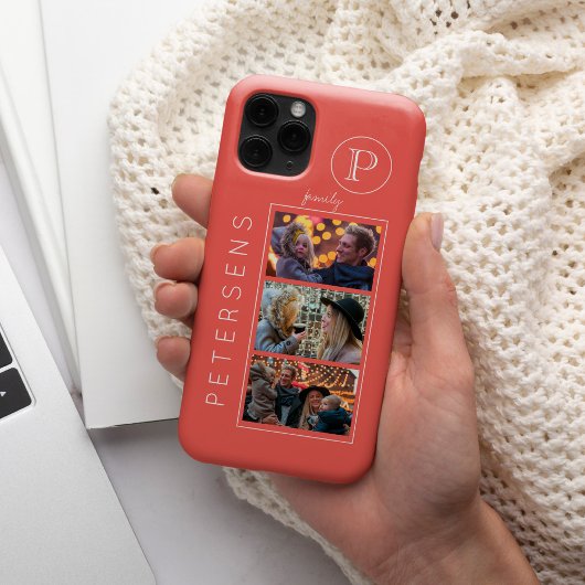 Persoonlijke familiefotocollage monogram Case-Mate iPhone case
