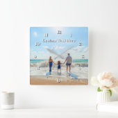 Persoonlijke familiefotoklok met tekst vierkante klok (Huis)