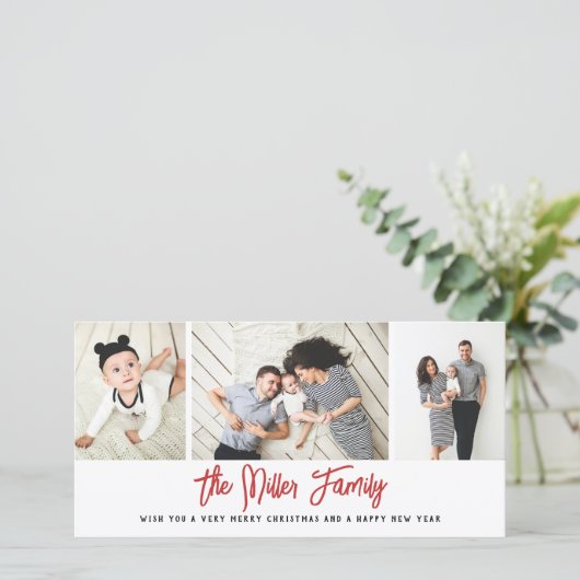 Persoonlijke familienaam 3 Foto Collage Holiday C Feestdagenkaart (Staand voorkant)