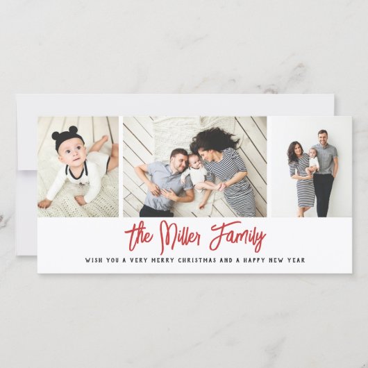 Persoonlijke familienaam 3 Foto Collage Holiday C Feestdagenkaart (Voorkant)