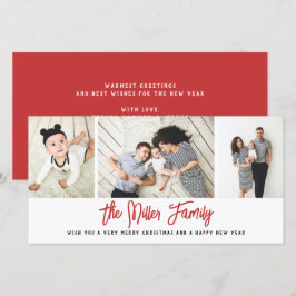 Persoonlijke familienaam 3 Foto Collage Holiday C Feestdagenkaart