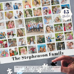 Persoonlijke familienaam 45 Foto Collage White Legpuzzel<br><div class="desc">Creëer een gepersonaliseerde foto herinneringen puzzle die deze makkelijk te uploaden foto gebruikt vierkante raster van de collage met 45 afbeeldingen en met een familienaam of uw douanetekst wordt gepersonaliseerd. Herinneren van een speciale gelegenheid of gebeurtenis of maken voor een betekenisvol collectie van de familiefoto een cadeau. BIJSTAND: Voor hulp...</div>