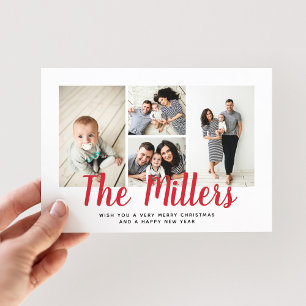 Persoonlijke familienaam 4 Foto Collage Feestdagenkaart