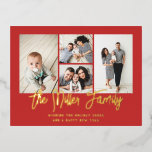 Persoonlijke familienaam 4 Foto Collage Folie Feestdagen Briefkaart<br><div class="desc">Verspreid de liefde met deze gepersonaliseerde vakantiefootkaart die een fotocollage en uw familienaam bevat. De rug heeft een vlek voor een douanebericht,  terugkeeradres,  en ontvankelijk adres. Om nog verder aan te passen,  klik op "geef uit gebruikend het Hulpmiddel van het Ontwerp." Koop vakantiekaarten en nog veel meer op www.zazzle.com/store/nbpaperco</div>