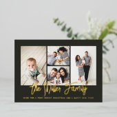 Persoonlijke familienaam 4 Foto Collage Folie Feestdagenkaart (Staand Voorkant)