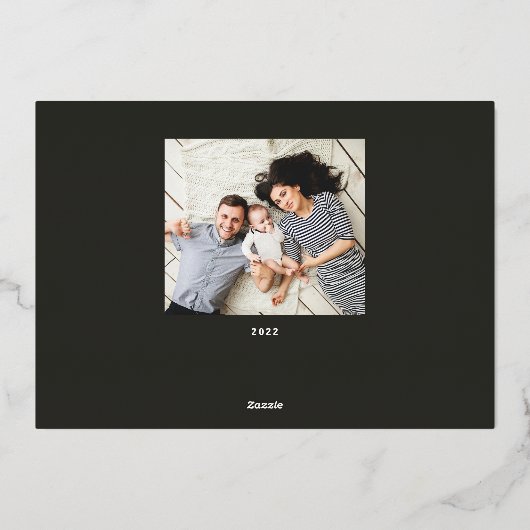 Persoonlijke familienaam 4 Foto Collage Folie Feestdagenkaart (Achterkant)