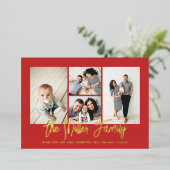 Persoonlijke familienaam 4 Foto Collage Folie Feestdagenkaart (Staand Voorkant)