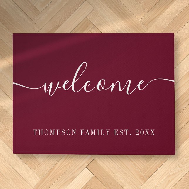 Persoonlijke familienaam bordeauxrode welkomstmat deurmat (Personalized Family Name Burgundy Welcome Doormat)