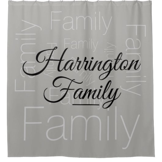 Persoonlijke familienaam Chic Grey Douchegordijn (Voorkant)