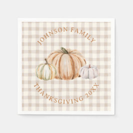 Persoonlijke familienaam Dankbaar Neutraal Gingham Servet