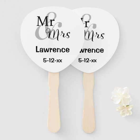 Persoonlijke familienaam Datum Mr & Mrs Wedding Co Handwaaier (Voorkant en achterkant)
