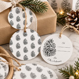 Persoonlijke familienaam dennenappel kerstcadeau bedankjes labels