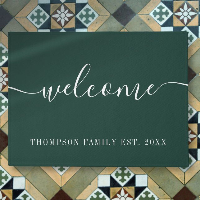 Persoonlijke familienaam Emerald Green Welkom Deurmat (Personalized Family Name Emerald Green Welcome Doormat)