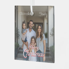 Persoonlijke familienaam en foto Kerstmis Glas Ornament