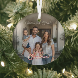 Persoonlijke familienaam en foto Kerstmis Glas Ornament