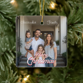 Persoonlijke familienaam en foto Kerstmis Keramisch Ornament