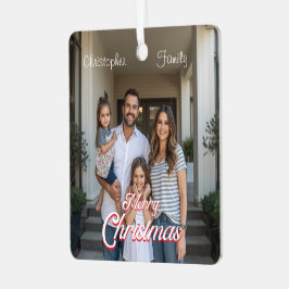 Persoonlijke familienaam en foto Kerstmis Metalen Ornament