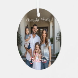 Persoonlijke familienaam en foto Kerstmis Metalen Ornament