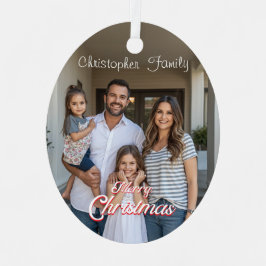 Persoonlijke familienaam en foto Kerstmis Metalen Ornament
