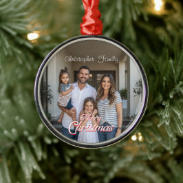Persoonlijke familienaam en foto Kerstmis Metalen Ornament