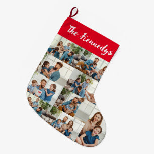Persoonlijke familienaam en fotocollage Kerstmis Grote Kerstsok