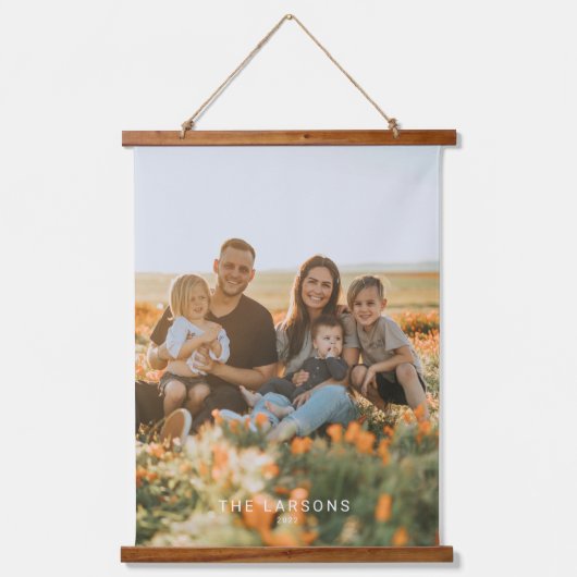 Persoonlijke familienaam en foto's afdrukken hangend wandkleed (Voorkant)