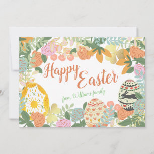 Persoonlijke familienaam Floral Eggs Happy Easter Feestdagenkaart