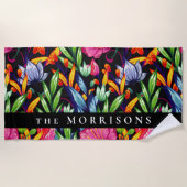 Persoonlijke familienaam Floral Pattern Achtergron Strandlaken (Voorkant)