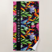 Persoonlijke familienaam Floral Pattern Achtergron Strandlaken (Voorkant)