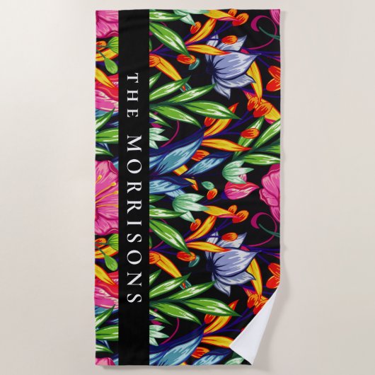 Persoonlijke familienaam Floral Pattern Achtergron Strandlaken (Voorkant)