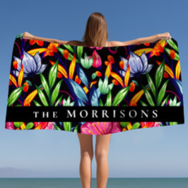 Persoonlijke familienaam Floral Pattern Achtergron Strandlaken