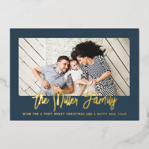 Persoonlijke familienaam Foto Folie Holiday Kaart