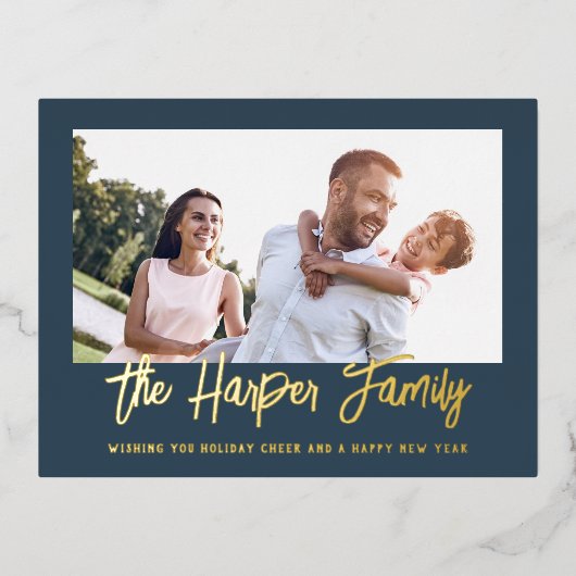 Persoonlijke familienaam Foto Lijst Folie Feestdagen Briefkaart (Voorkant)